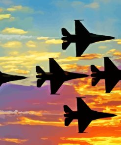 Thunderbirds Jets Silhouette At Sunset Painting By Numbers