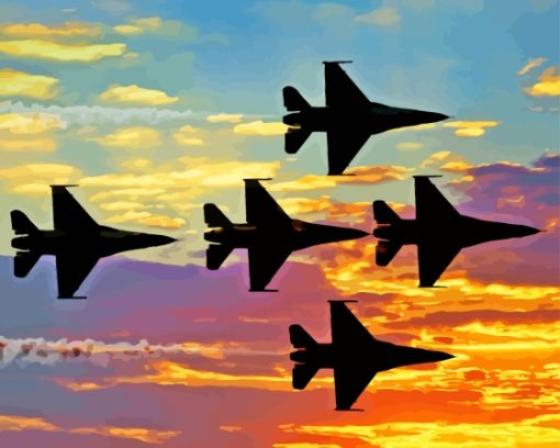 Thunderbirds Jets Silhouette At Sunset Painting By Numbers