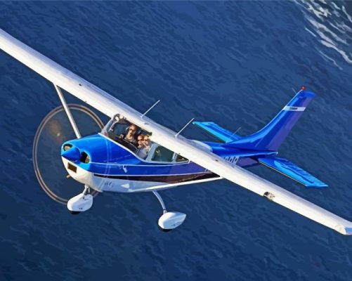 White And Blue Cessna 182 Airplane Painting By Numbers