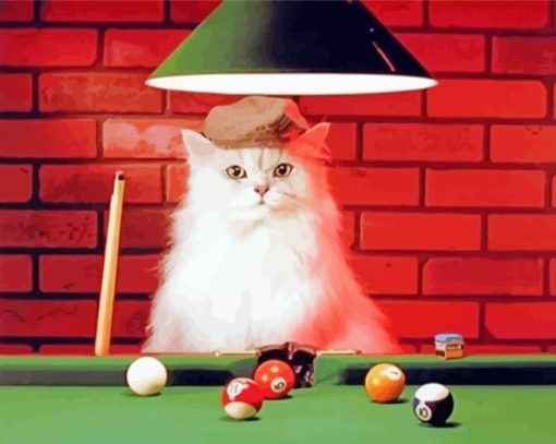 White Cat Snooker Player Painting By Numbers