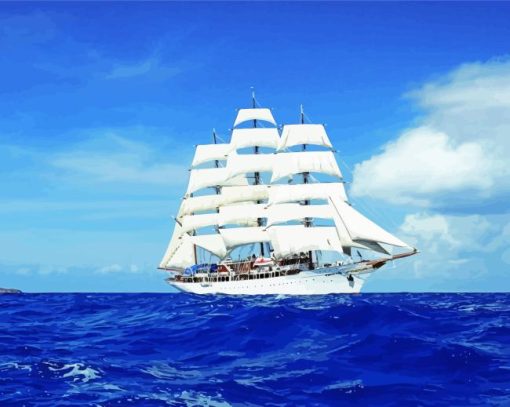 White Ship Sailing In Blue Sea Painting By Numbers