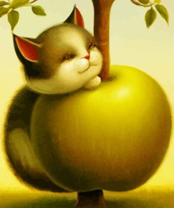 Cat And Apple Michael Sowa Painting By Numbers