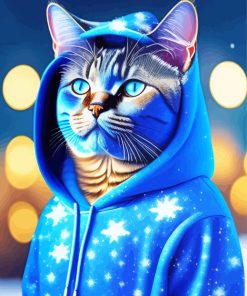 Cat Wearing A Blue Hoodie Painting By Numbers