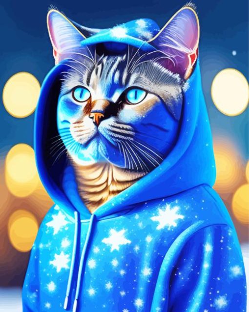 Cat Wearing A Blue Hoodie Painting By Numbers