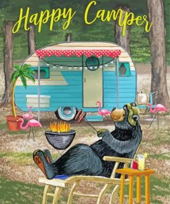 Happy Camper Bear Painting By Numbers