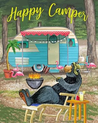 Happy Camper Bear Painting By Numbers