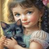 Little Girl And Black Kitten Painting By Numbers