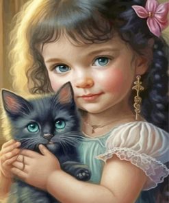 Little Girl And Black Kitten Painting By Numbers