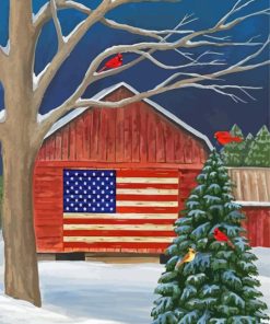 Patriotic Barnside Winter Painting By Numbers