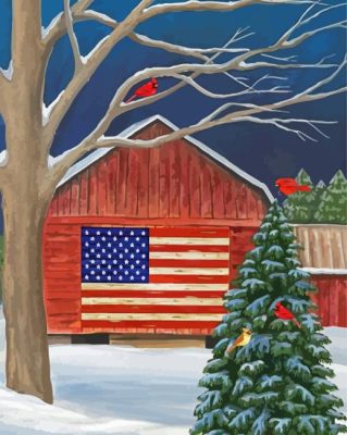 Patriotic Barnside Winter Painting By Numbers