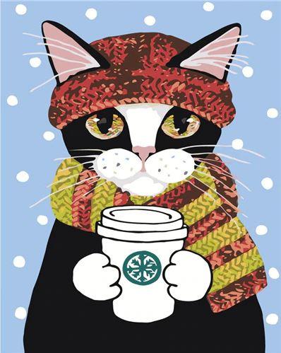 finalizing winter cat coffee artwork