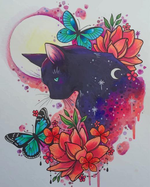 Finalizing Aesthetic Cat Floral Paint By Numbers Artwork Step3