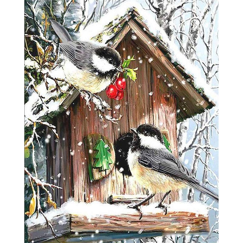 Finalizing Snowy Bird Nest Paint By Numbers Artwork