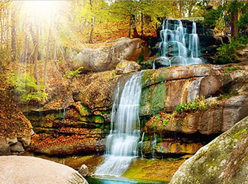 Finalizing Sunlit Waterfall Landscape Artwork