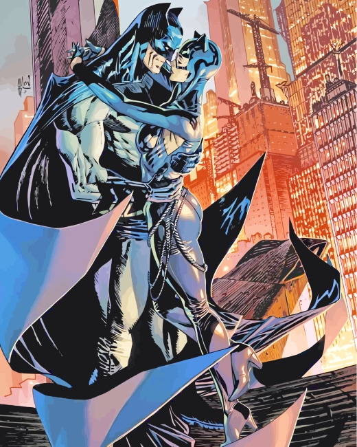 Finalizing Batman and Catwoman Duo Paint By Numbers artwork