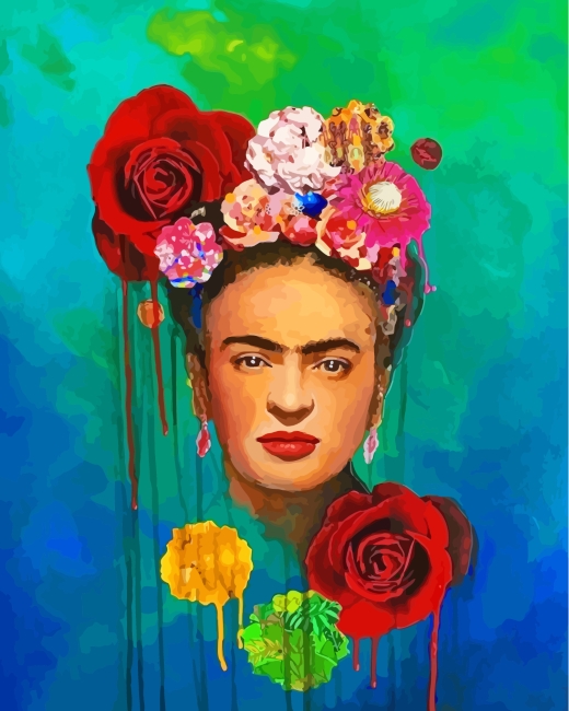 Completed Frida Kahlo Red Roses Artwork