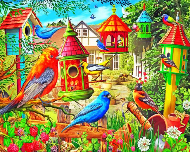 Garden Birds Blue and Red artwork finalization