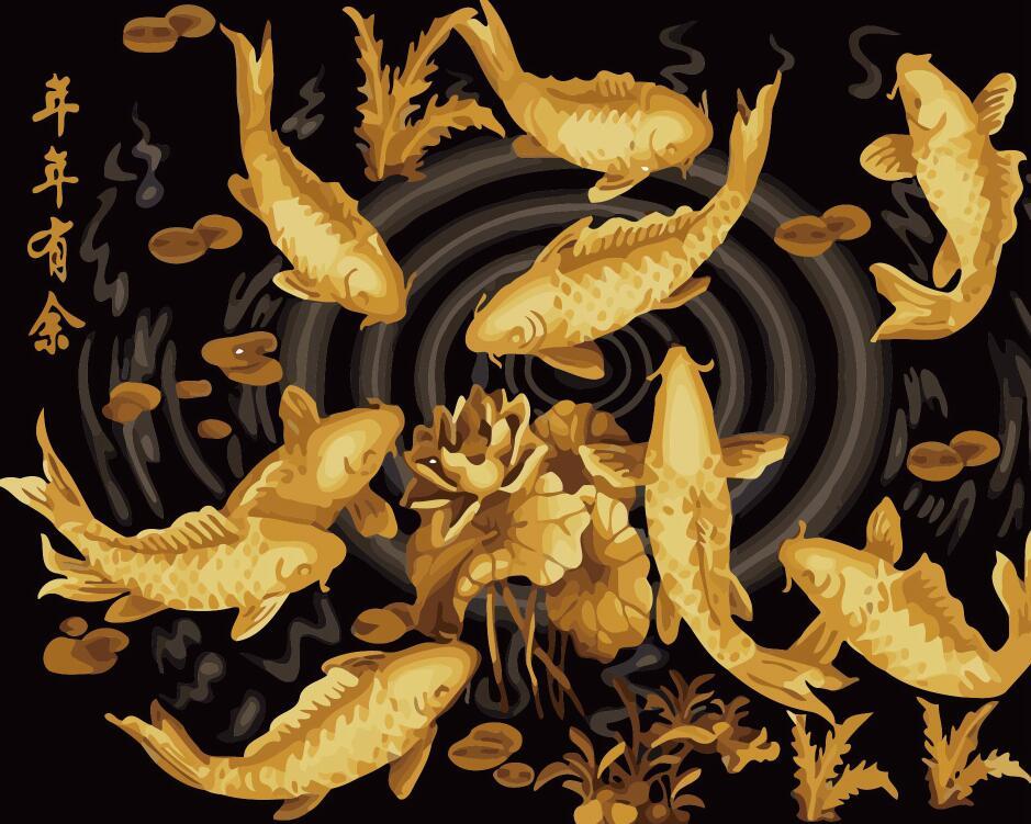 Golden Yellow Koi Fish Finished Artwork