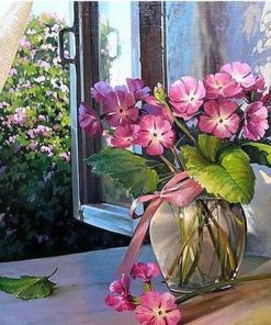 Pink Flower Vase Painting Paint By Numbers