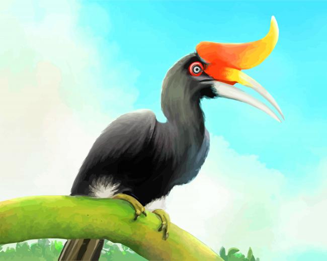 Finalizing the artwork with the Great Hornbill Bird Paint By Numbers