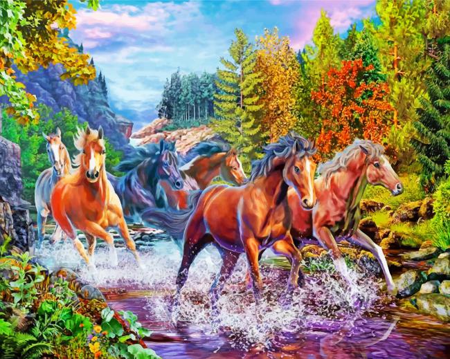 Finalizing River Horses Herd Paint By Numbers