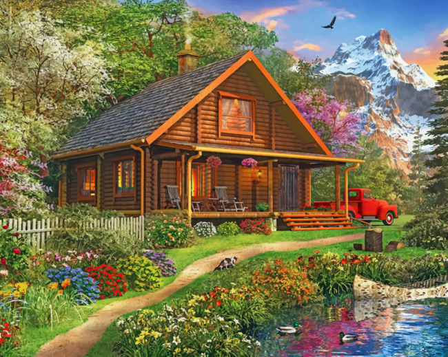 Finalizing Forest Log Cabin Artwork