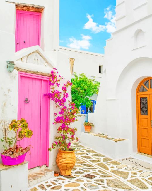 finish Pink Door of Greece painting