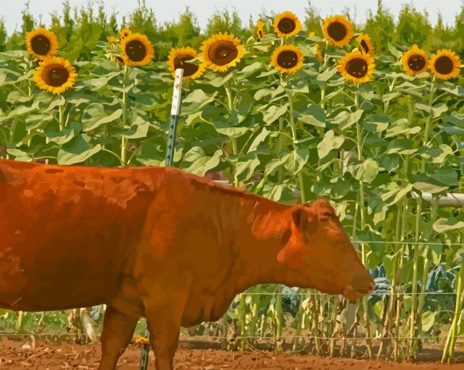Finalizing Sunflower Field Cow Scene Artwork