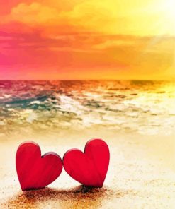 Hearts On Beach Sunset Paint By Numbers