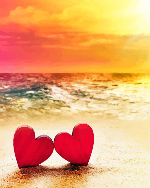 Finalizing Hearts On Beach Sunset Artwork