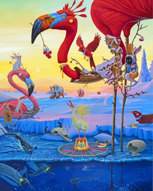 Final touches on the Surrealist Animal Art Paint By Numbers canvas