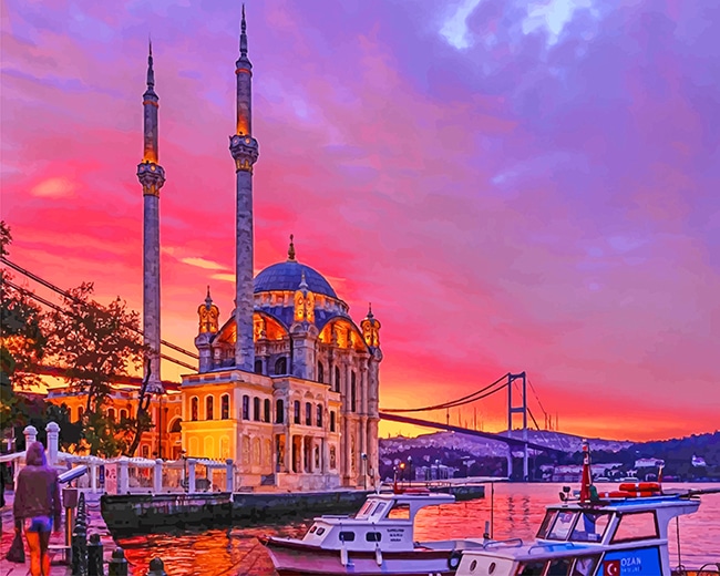 Completing the Ortakoy Mosque Istanbul Sunset Paint By Numbers
