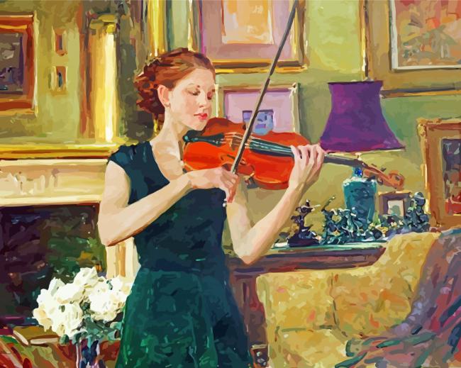 Finalizing the Vintage Violinist Woman Paint By Numbers artwork