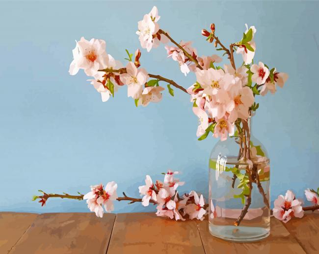 Final artwork of Winter Cherry Blossom Flowers Paint By Numbers