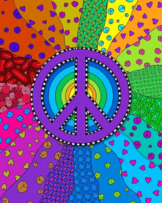 Finalizing the Colorful Abstract Hippie Peace Paint By Numbers artwork