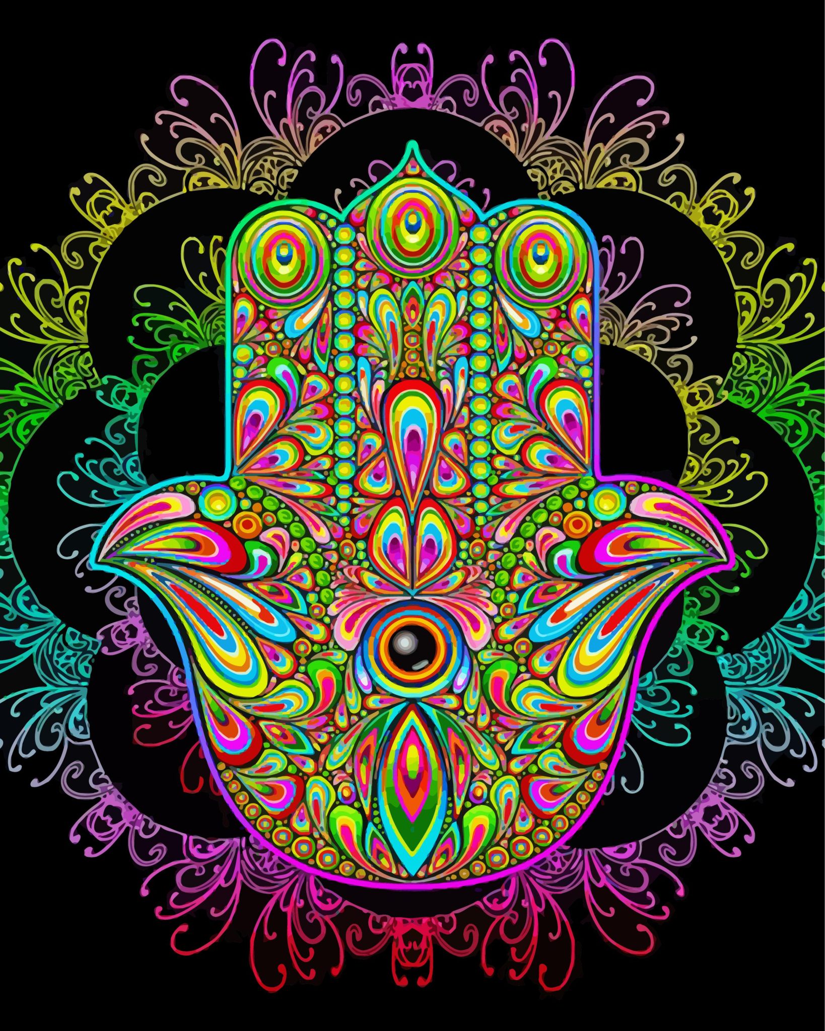 Completed Aesthetic Hamsa Hand Art by numbers