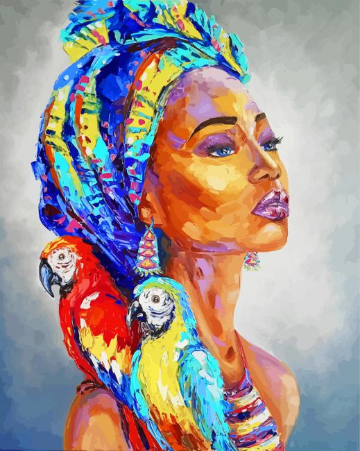 Finalizing African Girl with Parrots artwork