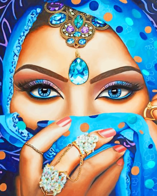 Finalizing Arabian Woman in Blue Artwork