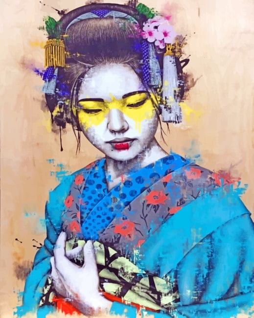Finalizing Asian Geisha Aesthetic Paint By Numbers artwork