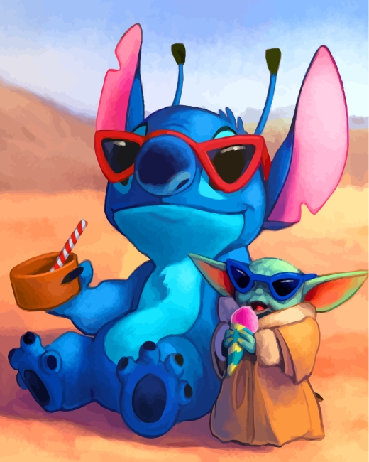 Finalized Baby Yoda and Stitch artwork