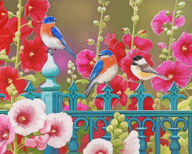 finalizing Blue Birds and Flowers Paint by Numbers artwork