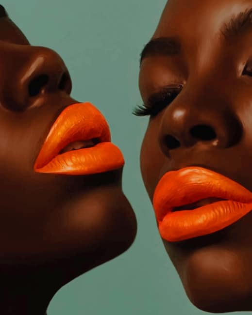 Finalize Black Women and Orange Lipstick Paint By Numbers artwork