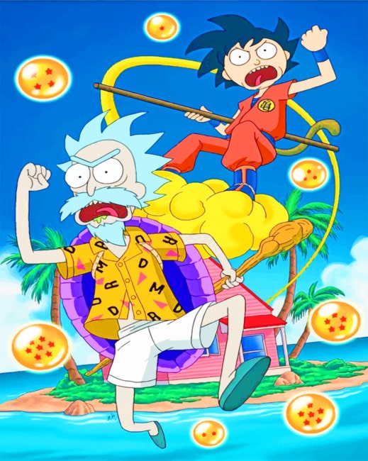Dragon Ball x Rick and Morty Paint By Numbers artwork completion