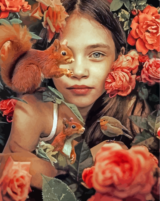 Finalizing the Cute Girl and Squirrels Paint By Numbers Artwork