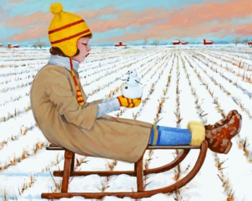 completed Snowman and Girl Winter Fun paint by numbers artwork