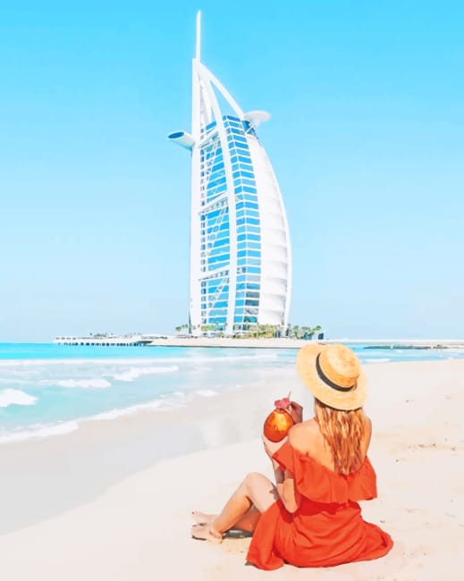 Finishing Girl Enjoys Burj Al Arab View Art