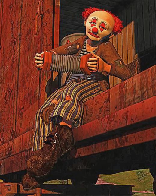 Finalizing Clown Adventure On The Rails Paint By Numbers artwork