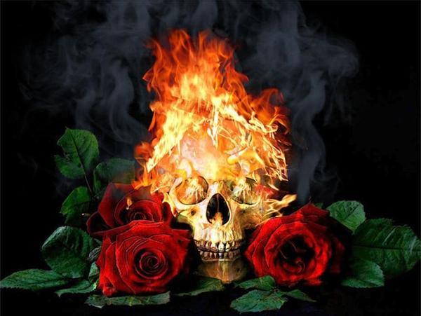 Finalize Fiery Skull Roses Painting