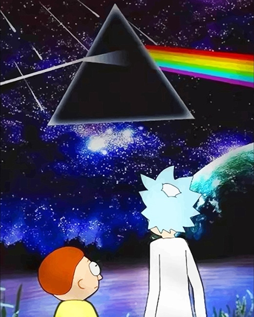 Finalizing Pink Floyd and Rick Sanchez artwork on canvas