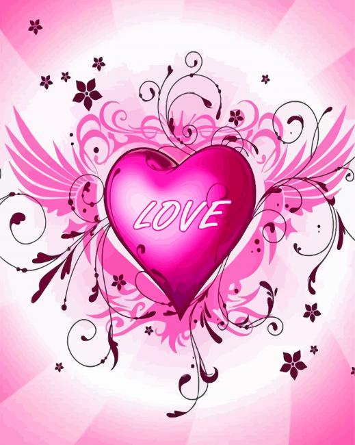 Finalizing Pink Heart Love Paint By Numbers artwork